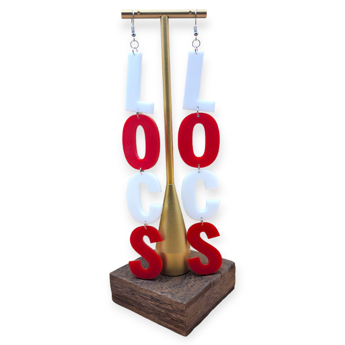 LVS Merch White & Red Arylic Loc Earrings