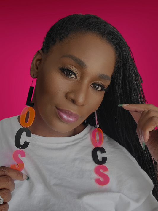 LVS Merch Color Changing Neon Pink/Orange & Black Arylic Loc Earrings