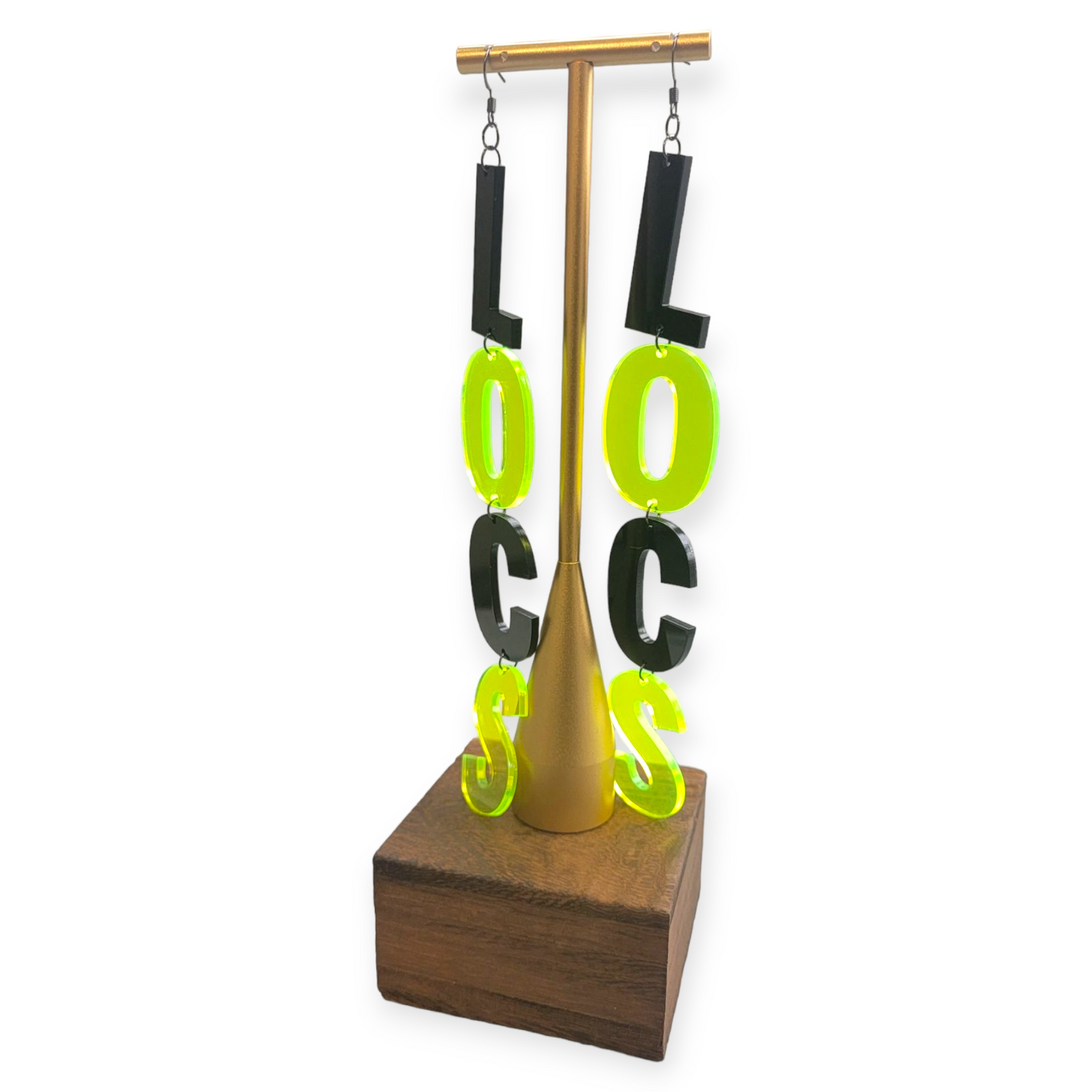 LVS Merch Black & Neon Green Arylic Loc Earrings