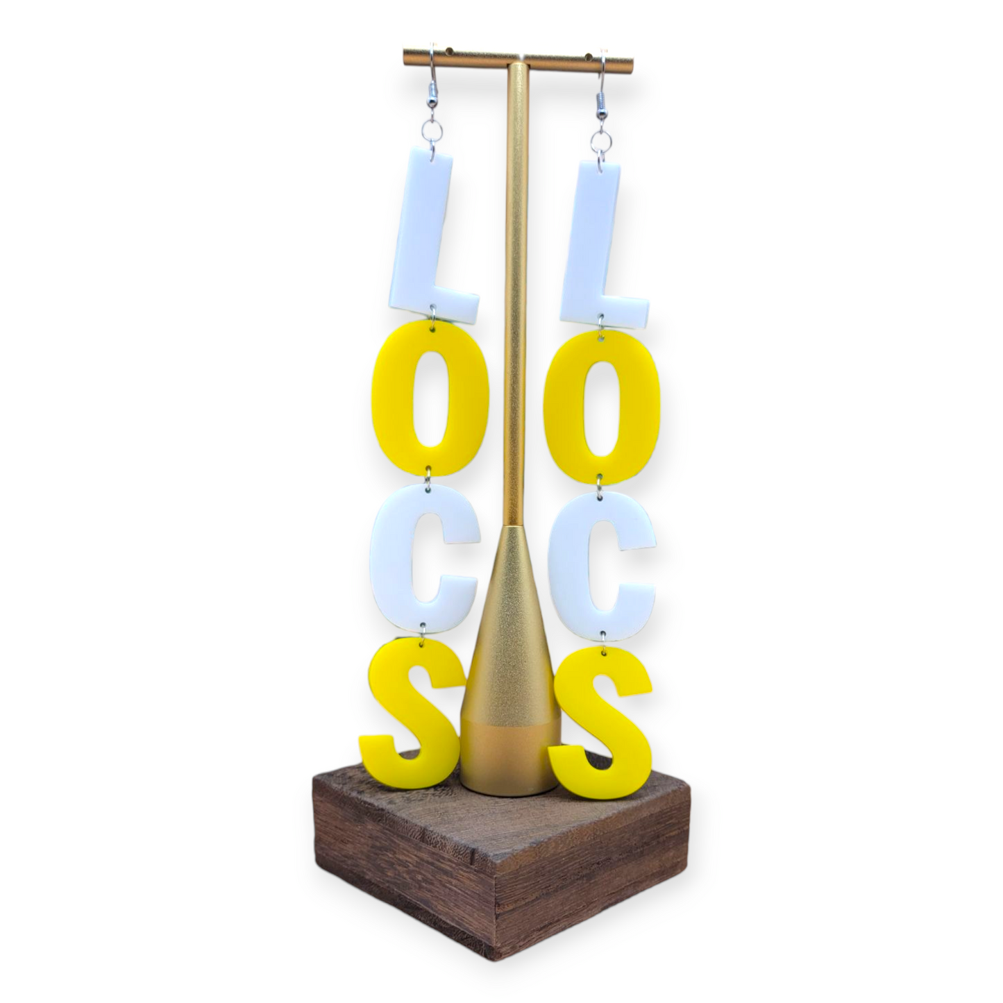 LVS Merch White & Yellow Arylic Loc Earrings