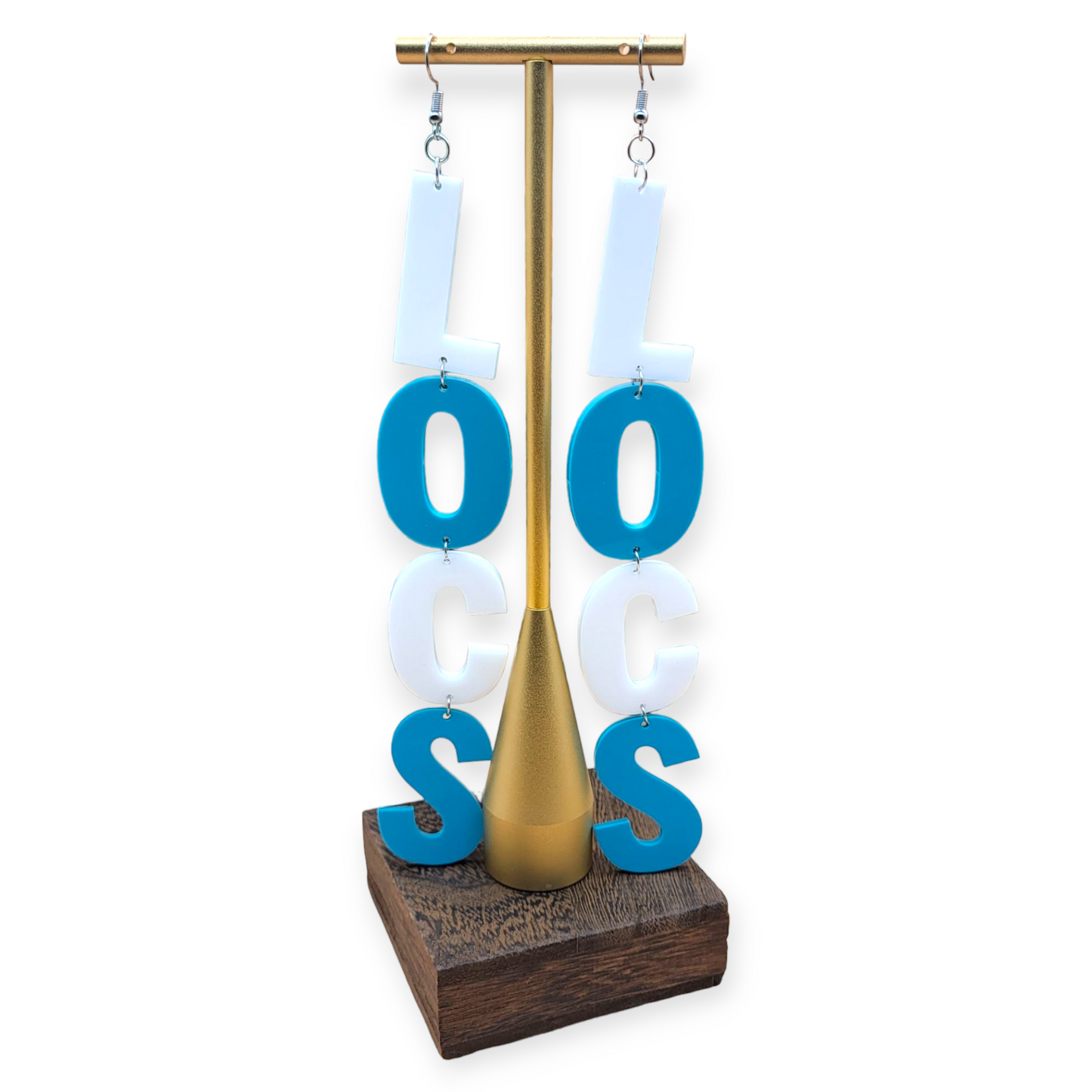 LVS Merch White & Teal Arylic Loc Earrings