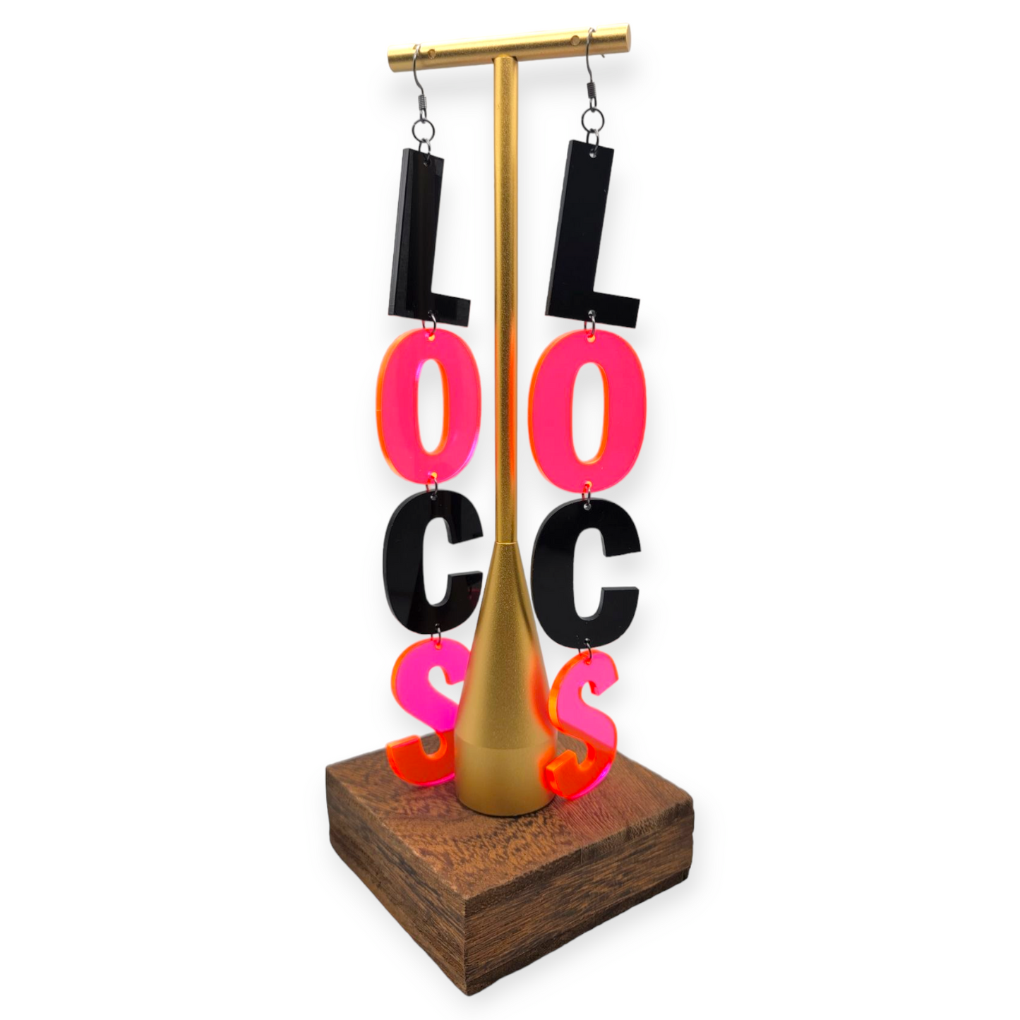 LVS Merch Color Changing Neon Pink/Orange & Black Arylic Loc Earrings