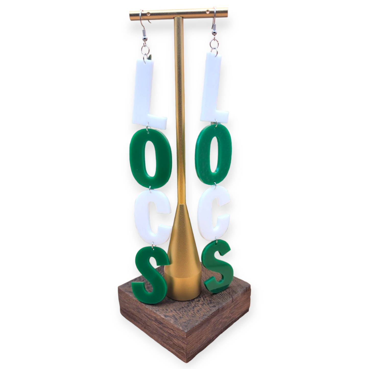 LVS Merch White & Green Arylic Loc Earrings