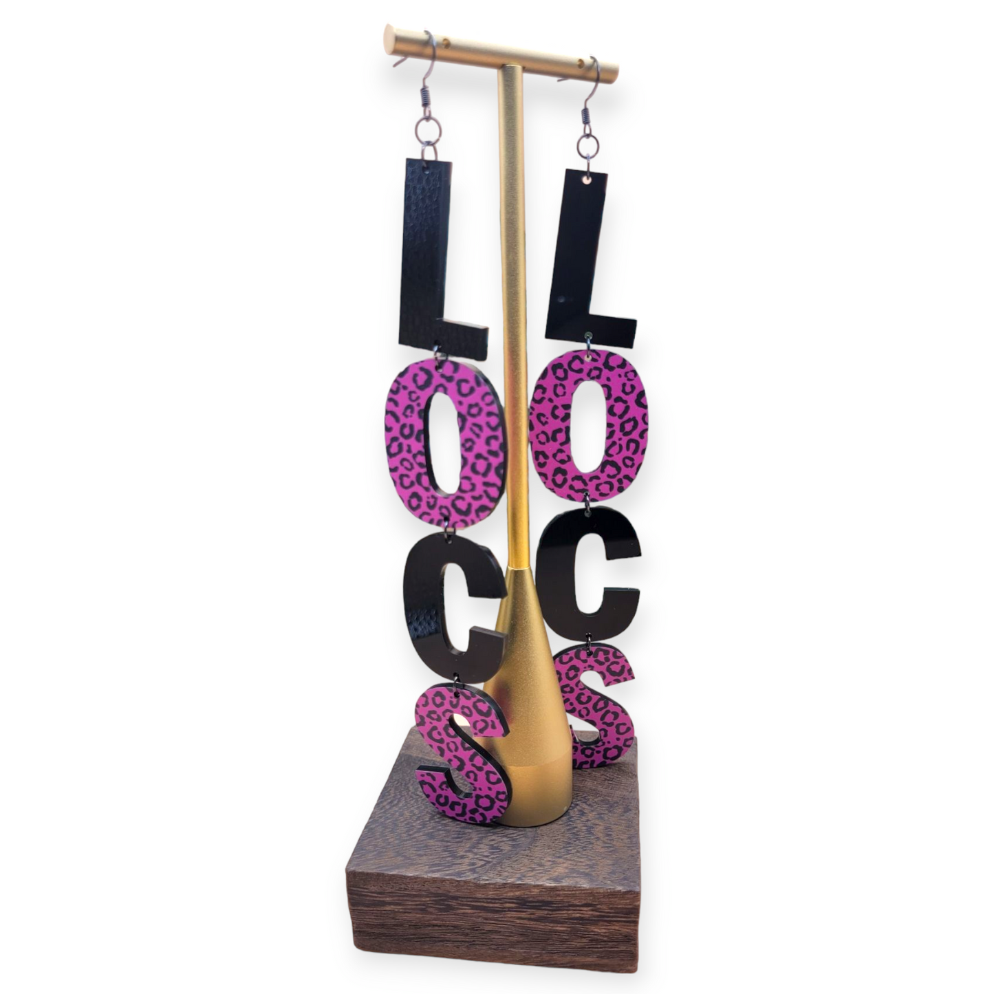 LVS Merch Black & Pink Leopard Arylic Loc Earrings