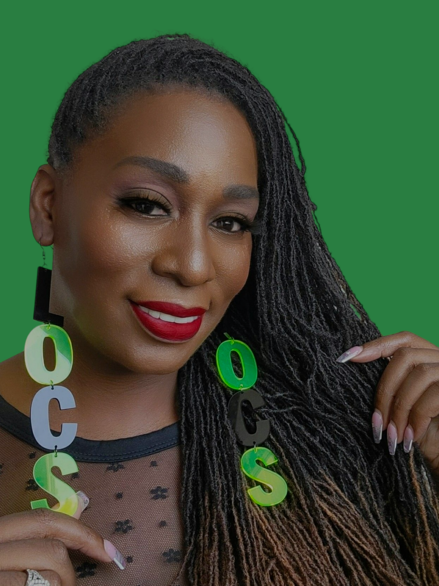 LVS Merch Black & Neon Green Arylic Loc Earrings