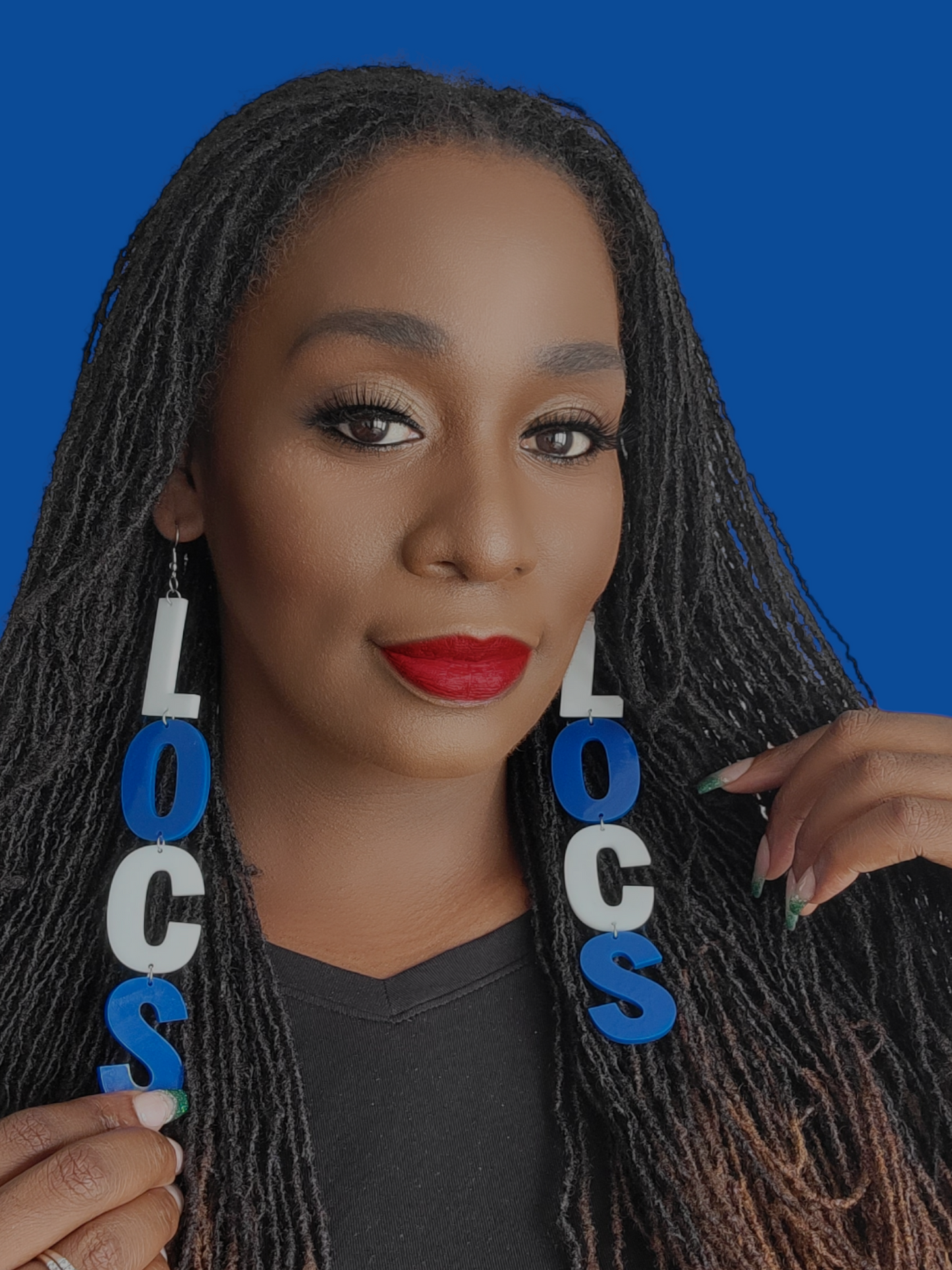 LVS Merch White & Blue Arylic Loc Earrings