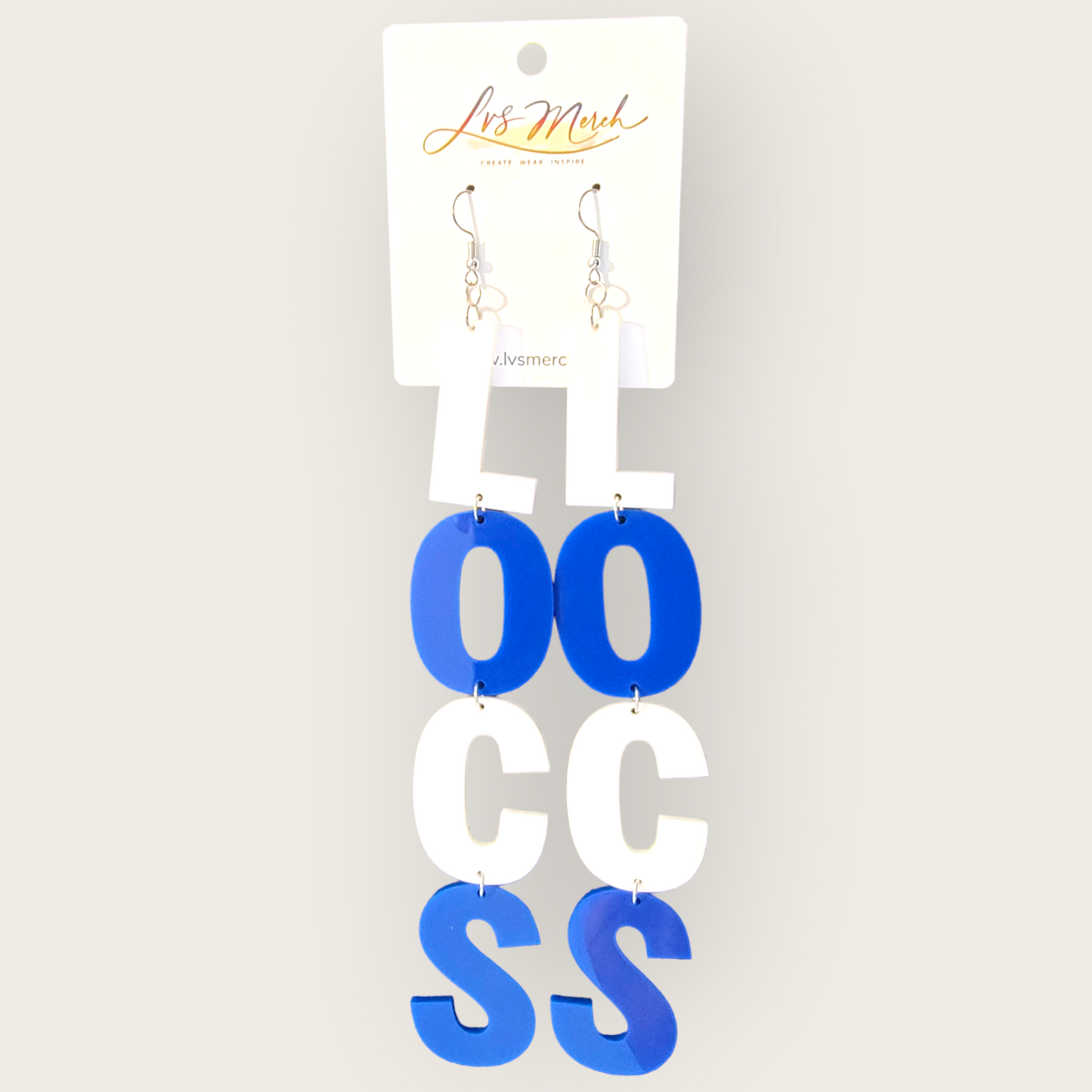LVS Merch White & Blue Arylic Loc Earrings
