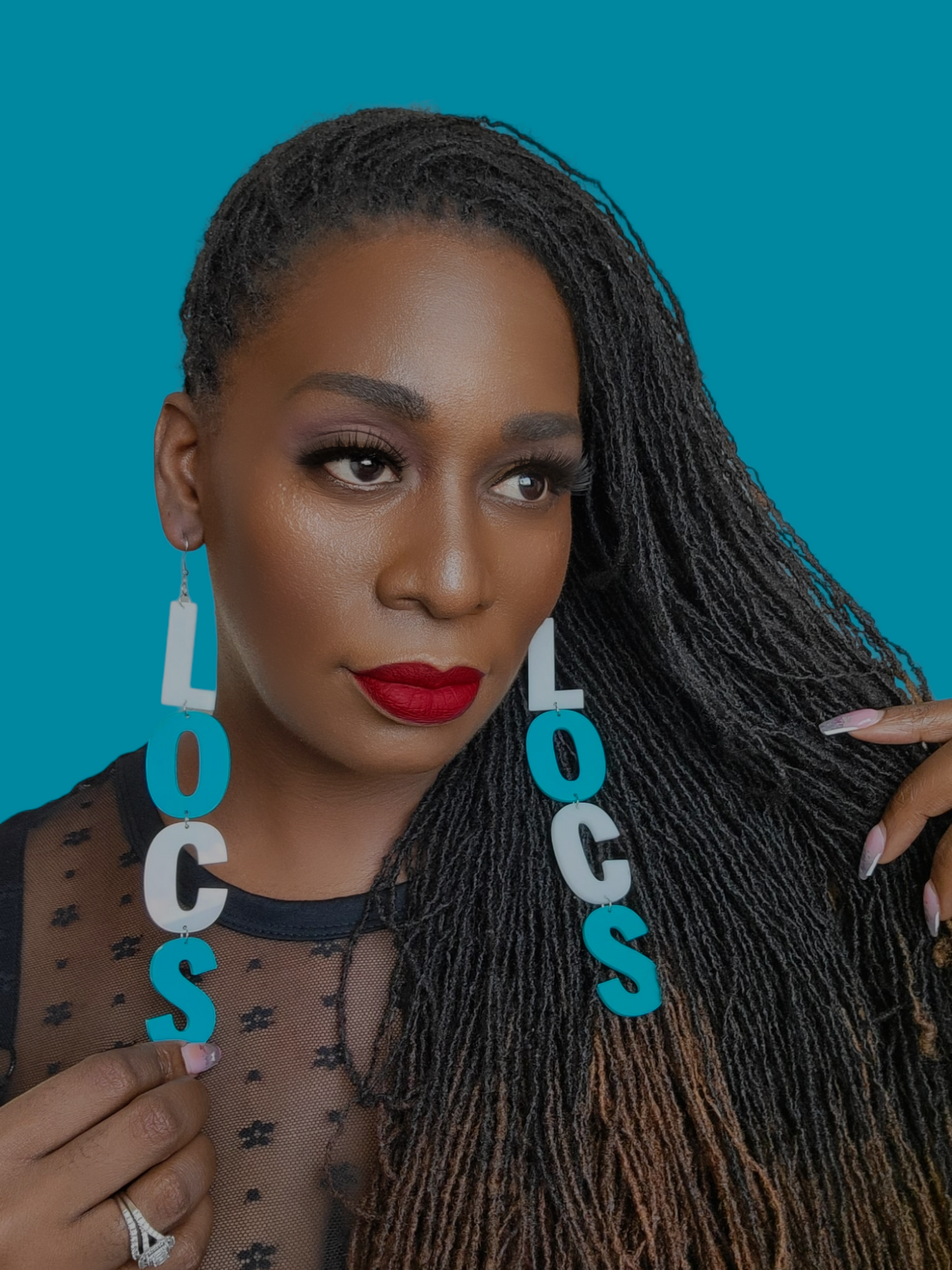 LVS Merch White & Teal Arylic Loc Earrings